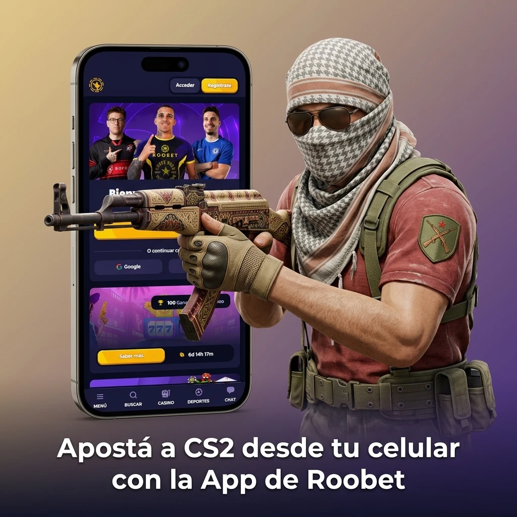 Apostá a CS2 desde la app móvil de Roobet en Android o iOS, con apuestas en vivo y mercados de esports disponibles.